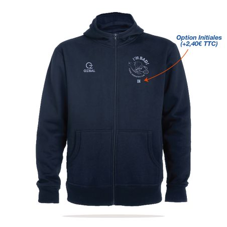 SWEAT ZIPPÉ CAPUCHE COTON Homme / Enfant - R6421H/E - PORNIC BADMINTON