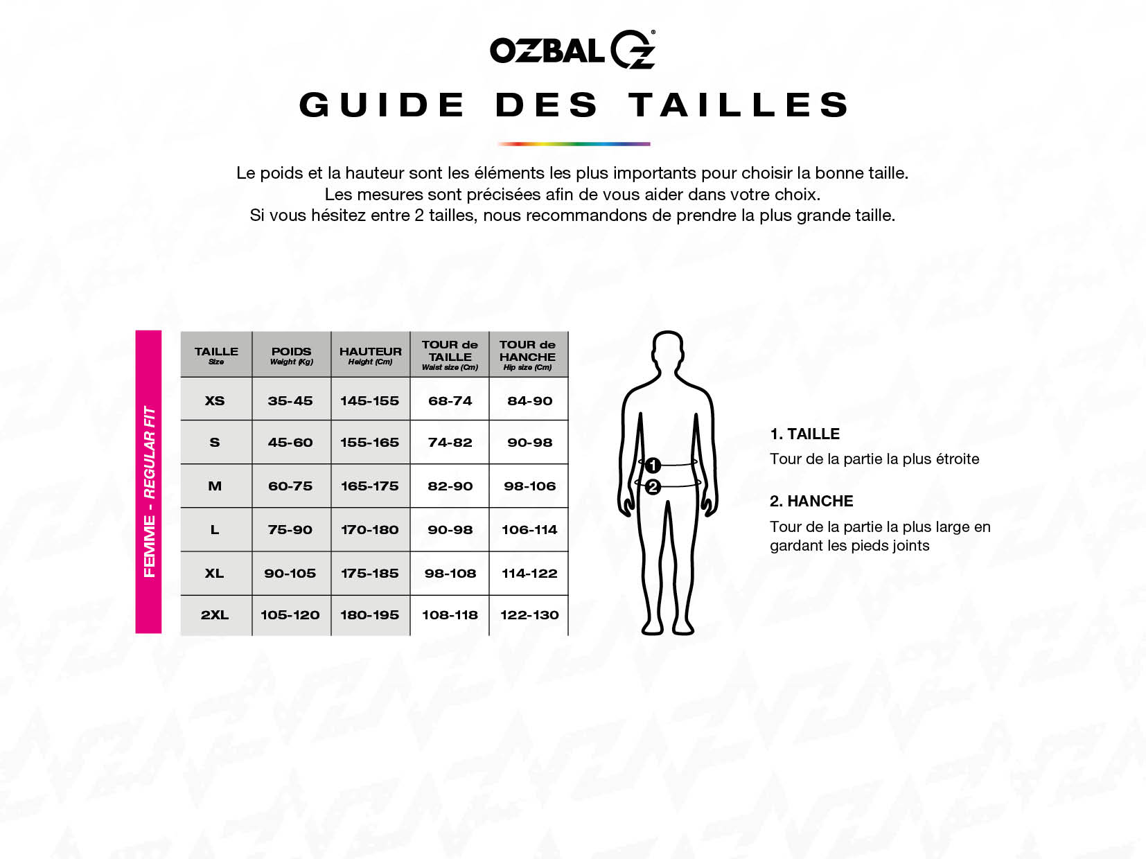 Guide des tailles OZBAL - Regular fit adulte / enfant