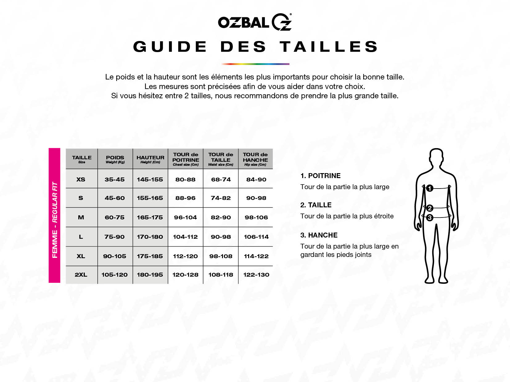Guide des tailles OZBAL - Regular fit adulte / enfant