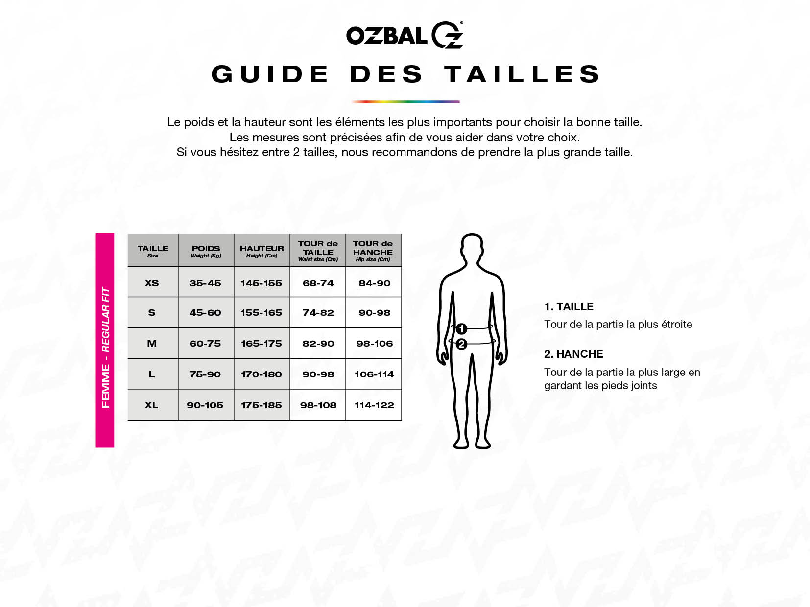 Guide des tailles OZBAL - Regular fit adulte / enfant