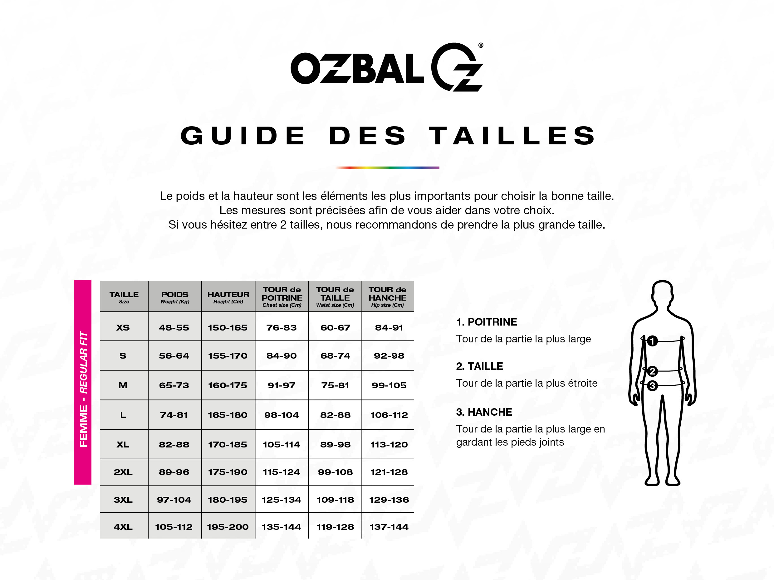 Guide des tailles OZBAL - Regular fit femme
