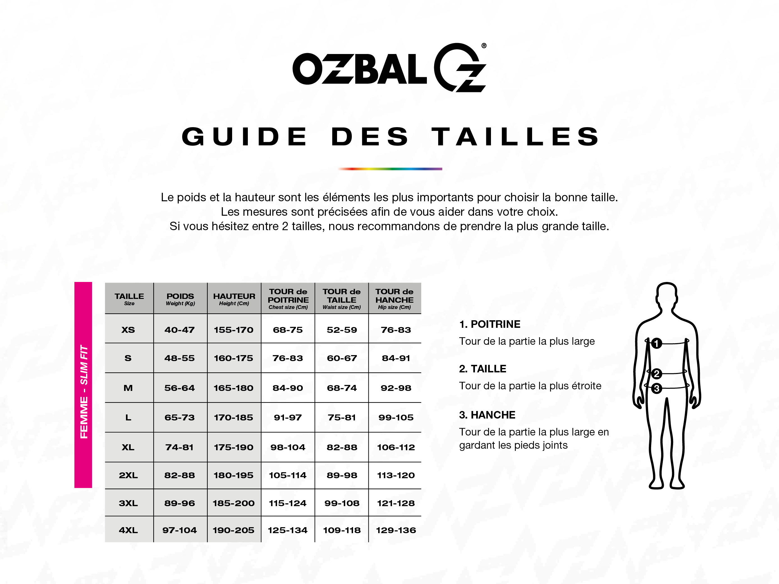 Guide des tailles OZBAL - Slim fit femme