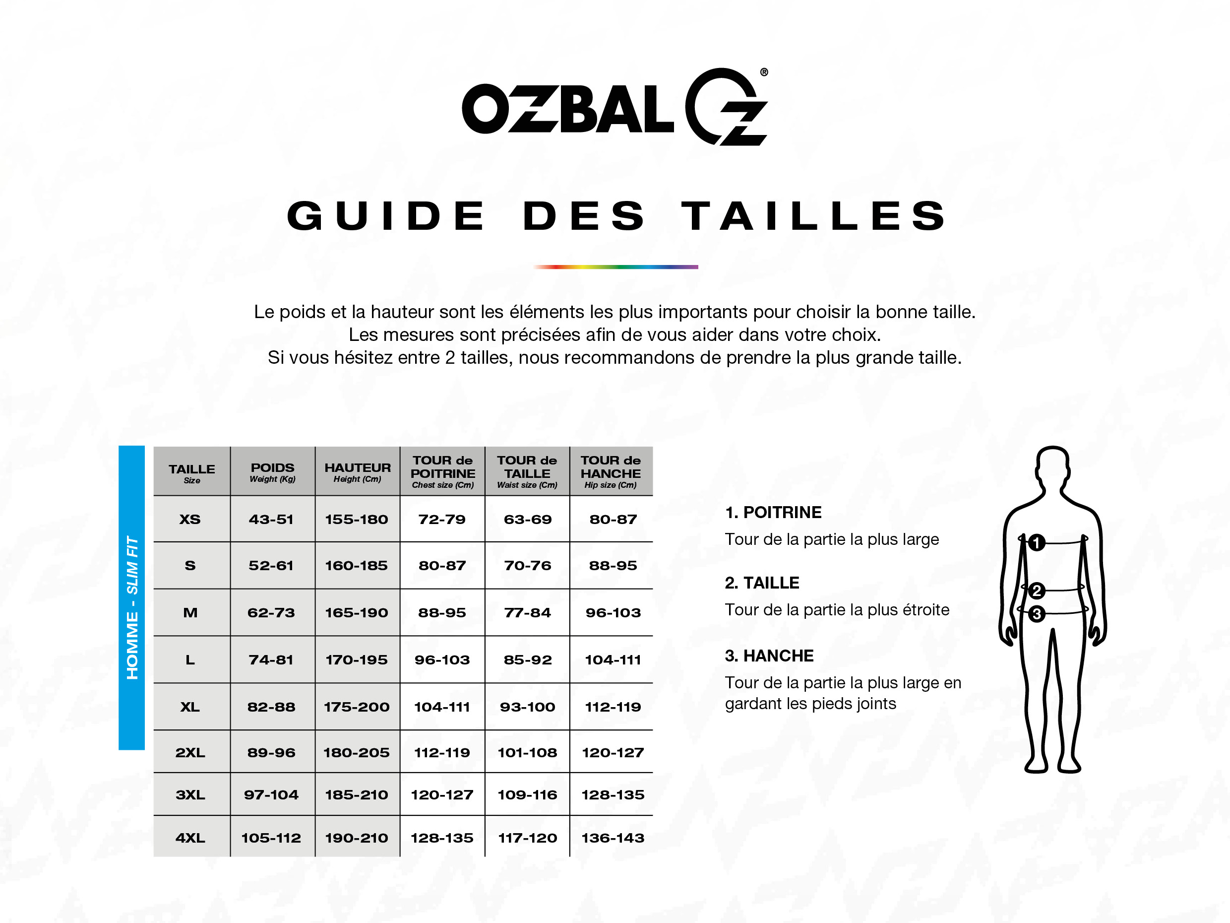 Guide des tailles OZBAL - Slim fit homme